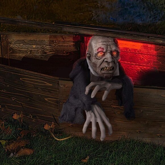 Animated Talking Halloween 68 61 Inches Crawling Zombie Halloween Decorations Light Up Eyes with Sound Effect